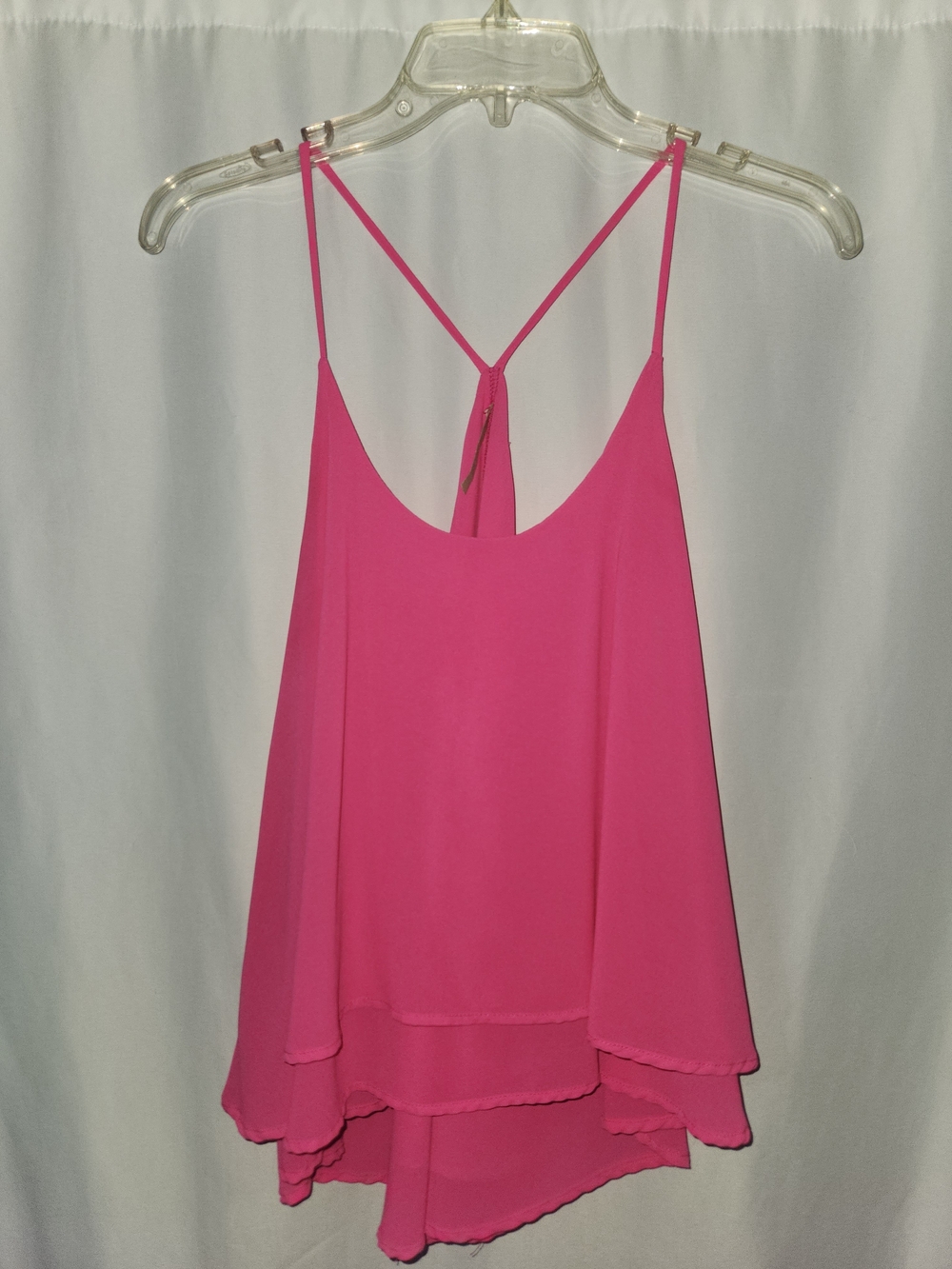 Women's Hot Pink Layered Spaghetti Strap Tank  #flirty #dainty #ruffled #drapped